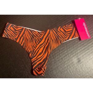 Commando City Stripes Animal Print Tong‎ Panty Orange Black Size S/M
